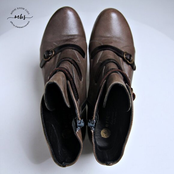 Eric Michael Lena Leather Buckles Side Zip Wedge Booties - Picture 12 of 16